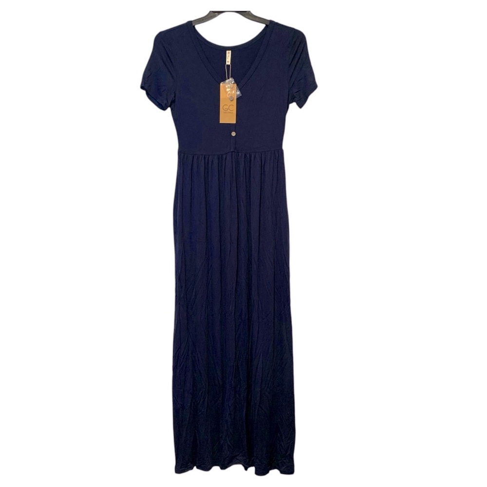 GRECERELLE Womens Long Dresses Short Sleeve V Neck Casual Button Dress w/Pockets